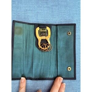 Vintage Harrods Knightsbridge London Keyring Keychain Tri-Fold Key Holder Green